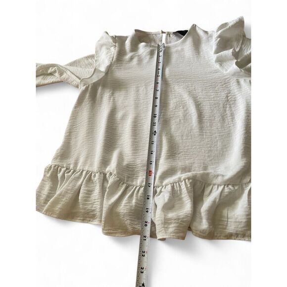 ASOS Design White Ruffle Blouse US 8 EU 40 Long Sleeve Peplum Feminine Style - Picture 3 of 8